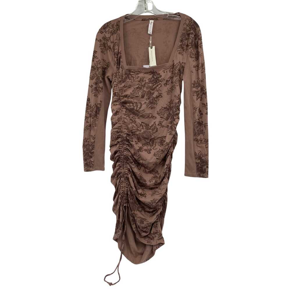 Daily Practice Brown Floral Midi Dress Square Neck Ruched | Womens M